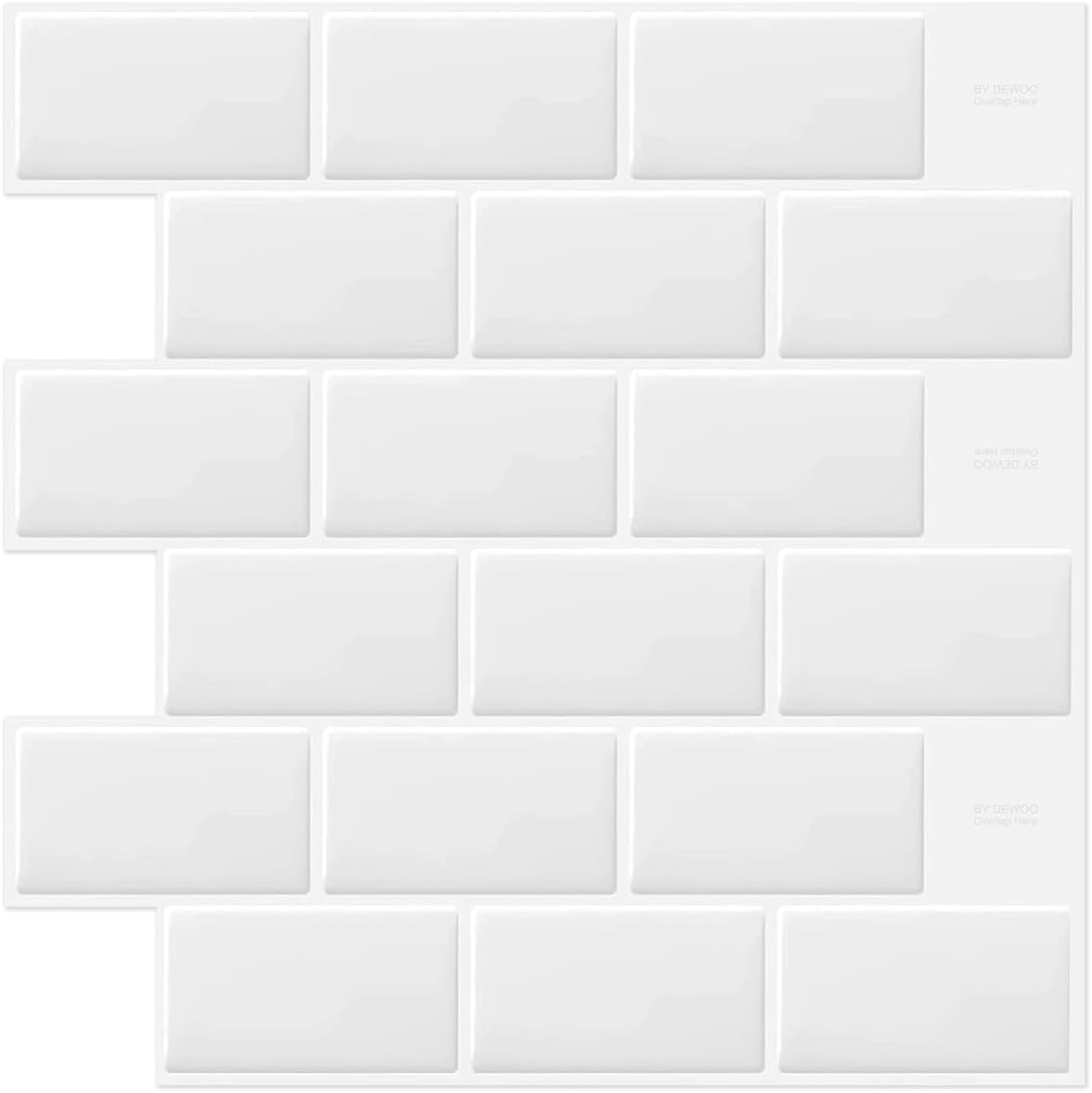DEWOO White Stick on Tiles,Peel and Stick Self Adhesive Wall Tiles,Splashback for Kitchen 10-Sheet（12"x 12"）