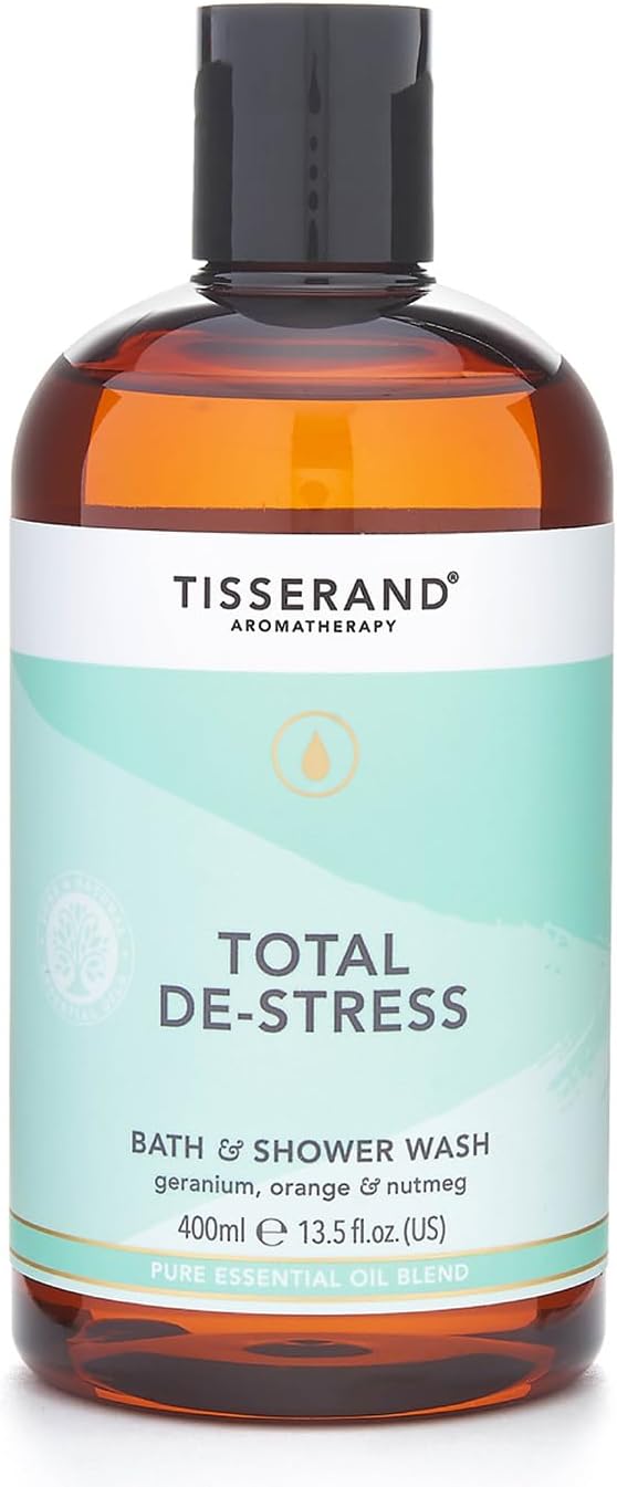 Tisserand Aromatherapy - Total De-Stress - Bath & Shower Wash - Orange, Geranium, Nutmeg Essential Oil - 100% Natural Pure Essential Oils - 400ml