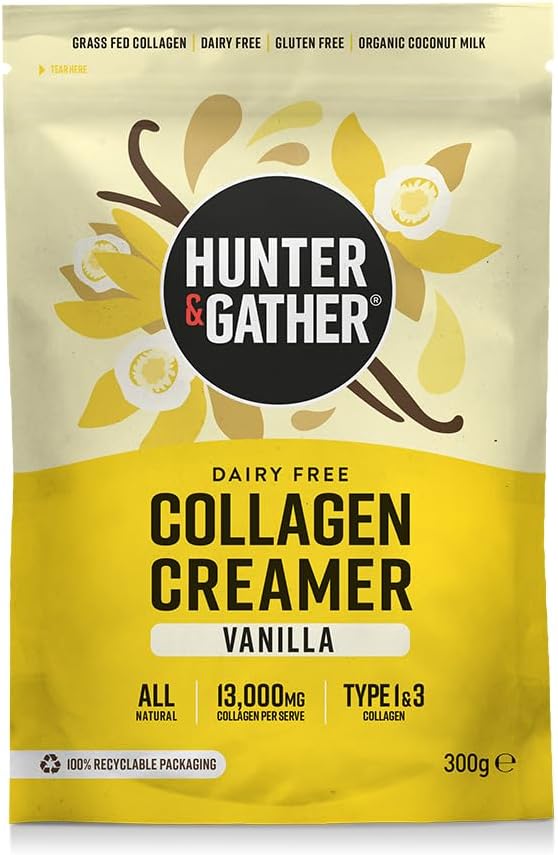 Hunter & Gather Collagen Creamer for Coffee I Vanilla I 300g I Grass Fed Type 1 & Type 3 Bovine Collagen Peptides I Dairy Free I 13,000mg per Serve I Support Hair, Skin, Nails, Muscles