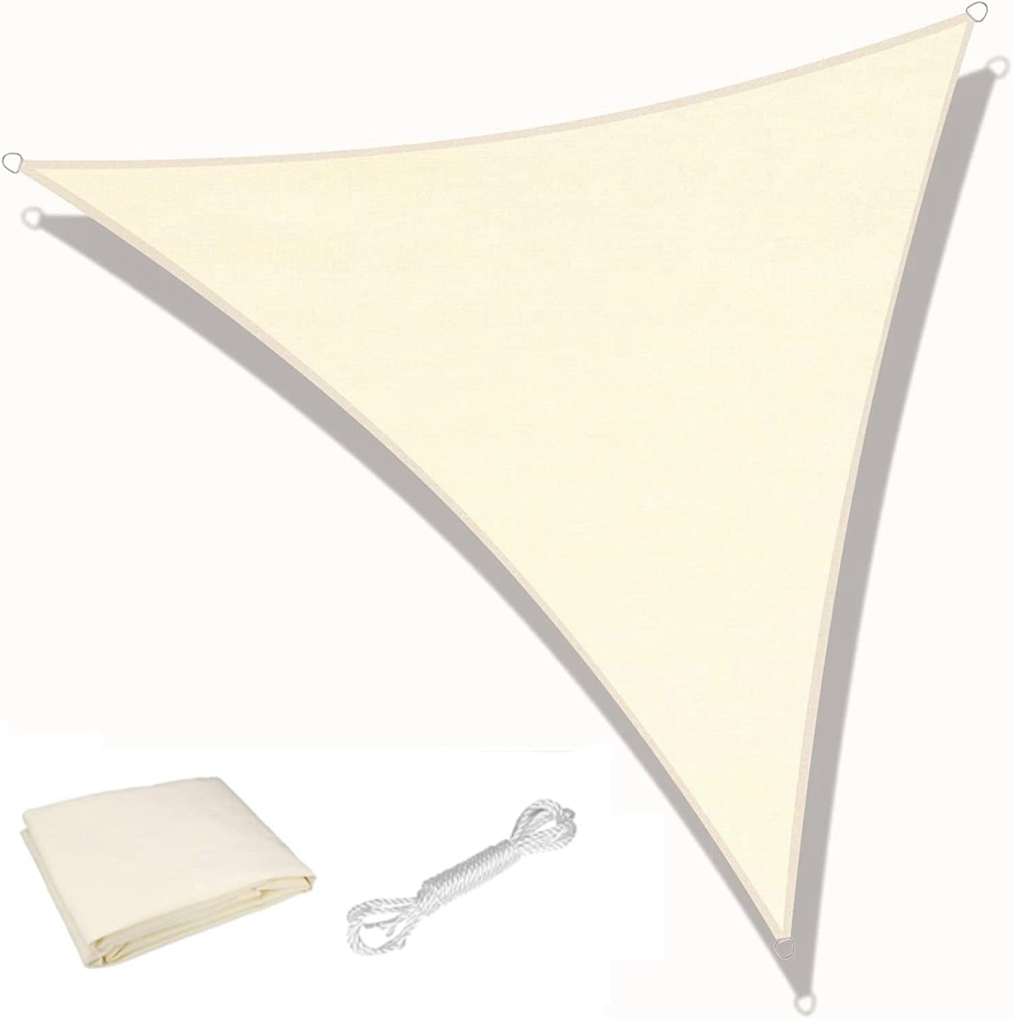 KAHEIGN Triangle Sun Shade Sail, 3m x 3m x 3m Waterproof 98% UV Block Sun Shade Canvas 180gsm Sunscreen Awning Canopy for Outdoor Garden Patio Yard Party (Cream)