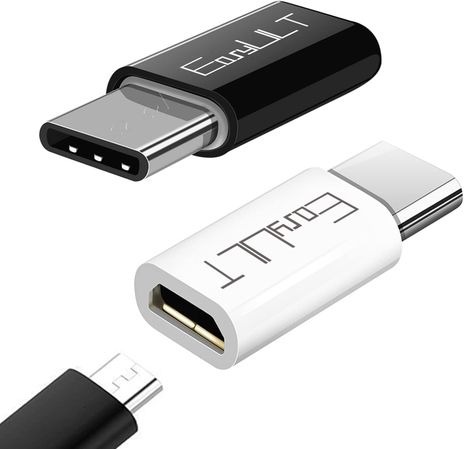 EasyULT USB C to Micro USB Adapter 2 Pack, USB Type C (Male) to Micro USB (Female), Type C to Micro USB Converter, Compatible with Galaxy S10 + / S9, MacBook, Huawei P10 Plus and More(Black + White)