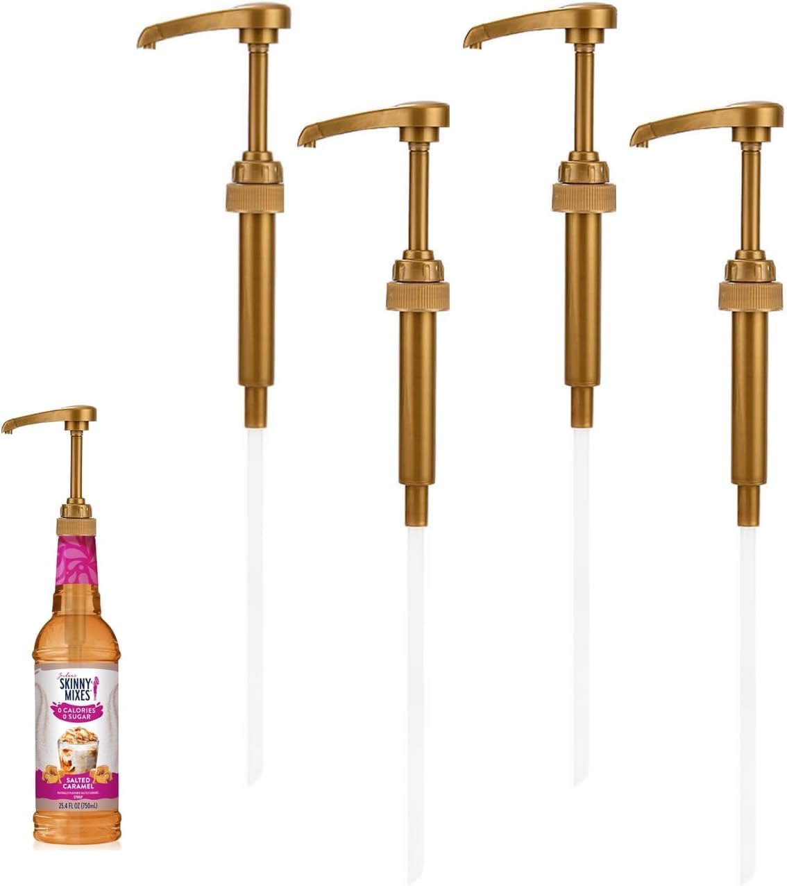 Coffee Syrup Pump - 4-Pack Reusable Universal Fit for 750ml/1 LitreBottles | Compatible with Monin, Torani, Da Vinci | Durable Syrup Dispenser for Home, Cafes, Bars (Gold)