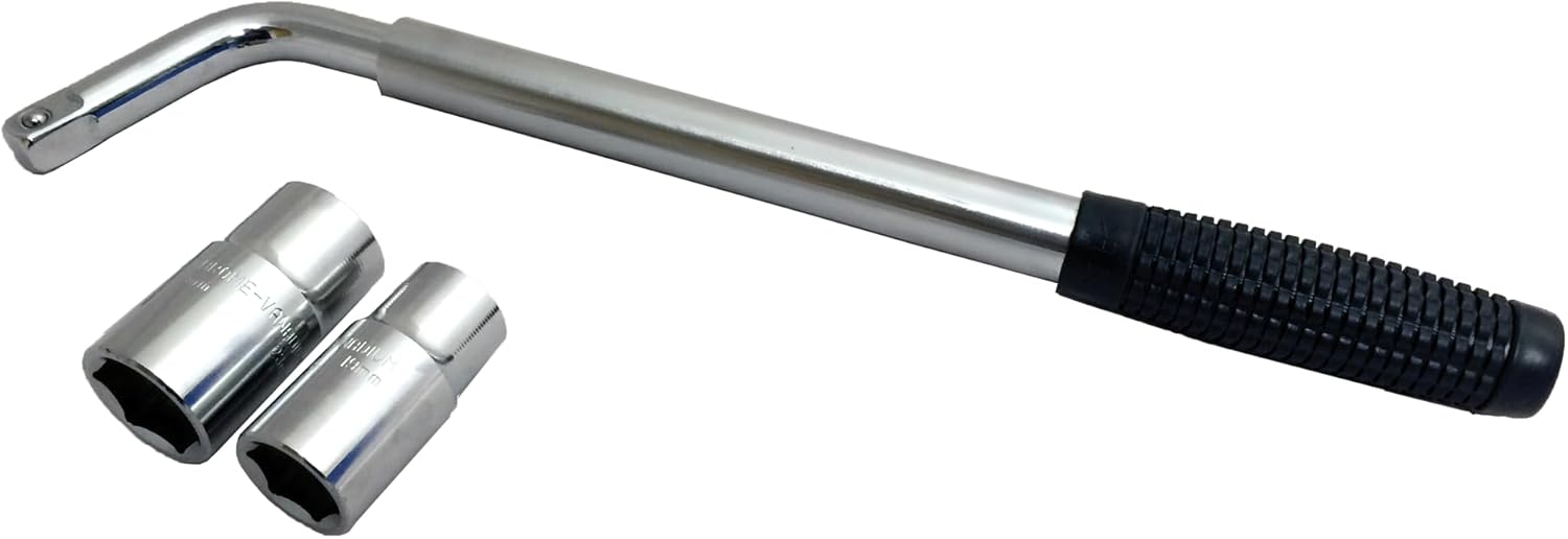Sakura SS5324 Car Wheel Brace/Wrench - Extendable Handle - Socket Sizes 17 mm, 19 mm, 21 mm, 23 mm - FITS All Standard Vehicles