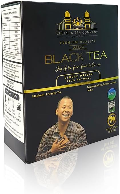 CHELSEA Tenzing Bodosa Premium Assam Black Tea – 200g (Makes 100 Cups) | Luxury Whole Leaf Loose Tea | Bold, Malty Flavour | Elephant-Friendly | Ethically Sourced