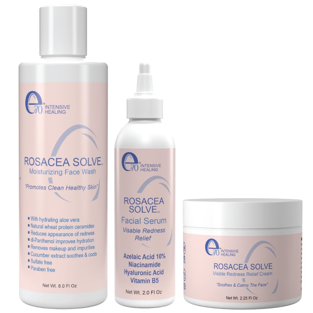 Rosacea Solve Set - Rosacea Treatment Will Visibly Reduce Redness, Dermatitis, And Irritation - For All Skin Types - Includes Anti-Redness Face Cream, Facial Serum And Moisturizing Face Wash