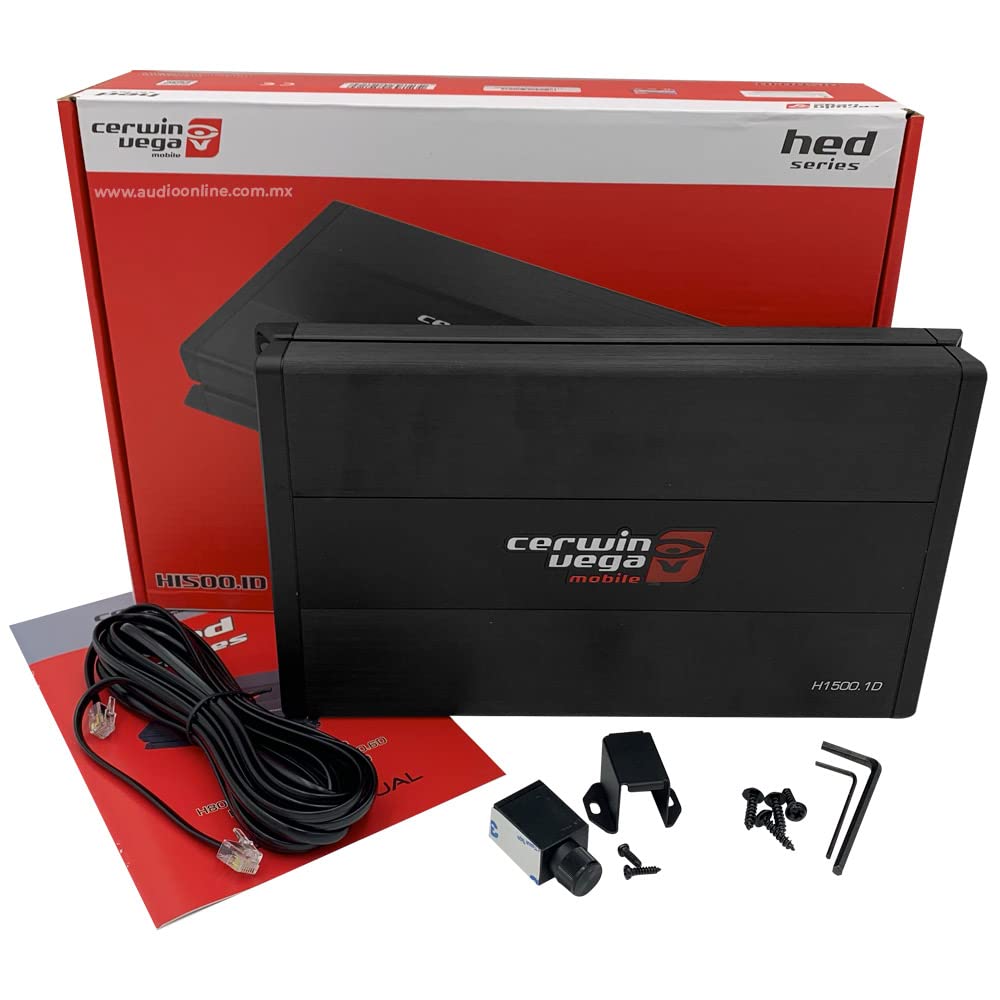 Cerwin Vega 1 Channel MonoBlock Digital Amplifier, 1500W Class D Amp for Car Audio, High-Efficiency with LPF Crossover, Remote Bass Knob Control, Perfect for Mono Amplifier Car Audio Systems - H1500.1