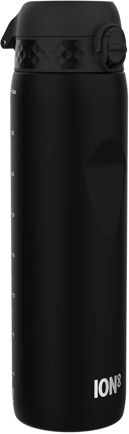 Ion8 1 Litre Water Bottle with Times to Drink, Leak Proof, Flip Lid, Carry Handle, Dishwasher Safe, BPA Free, Soft Touch Contoured Grip, Ideal for Gym, Health Fitness, 32 oz, White