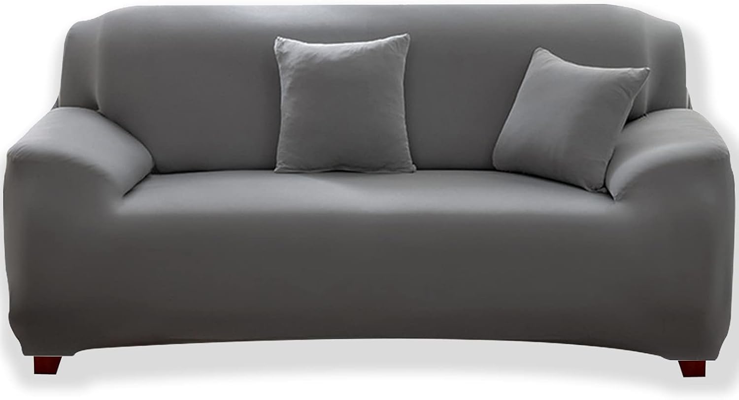 Teynewer 1-Piece Fit Stretch Sofa Cover, Sofa Slipcover Elastic Fabric Minimalism Style Chair Loveseat Couch Settee Sofa Covers Universal Fitted Furniture Cover Protector (2 Seater, Grey)
