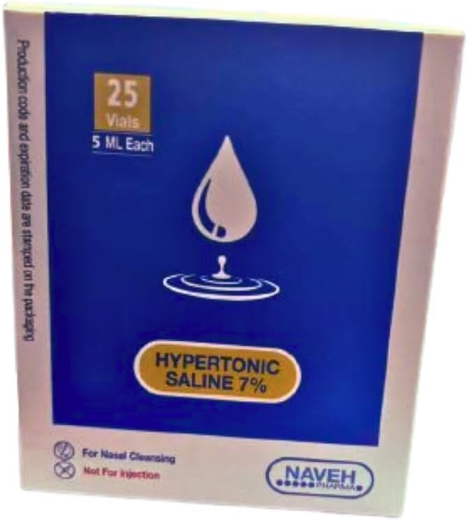 NAVEH PHARMA RSV Hypertonic Saline Solution 7% Nebulizer Diluent for inhalators for Kids & Adults Helps Clear Congestion from Airways and Lungs – Reduce Mucus (25 Sterile Saline Bullets of 5ml)