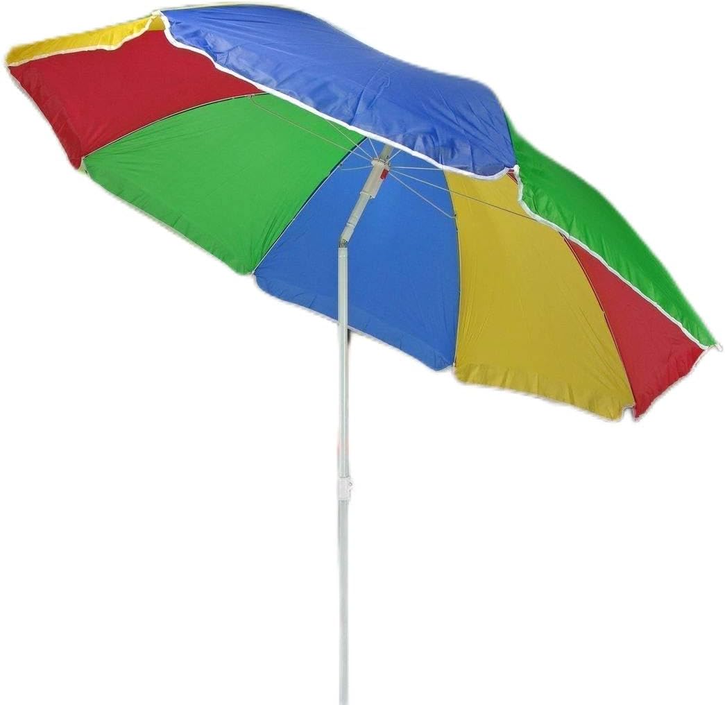 Unibos Garden Beach Patio Camping Picnic Tilting Tilt Multi Coloured Umbrella Parasol Sun Shade Protection UPF40 (Rainbow)