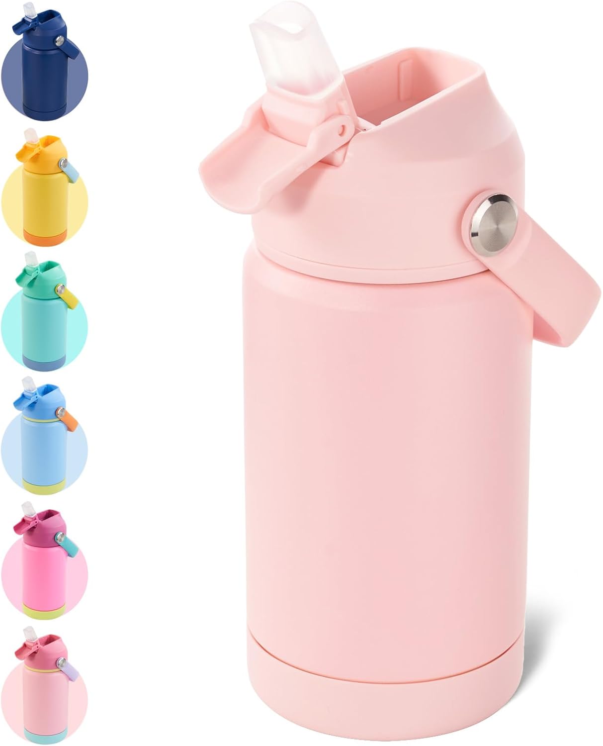 Kerilyn 12oz Kids Water Bottle, Stainless Steel Insulated Water Bottle For Kids, Toddler Cup With Straws Leak-proof, Kids Water Bottles For School Boys Girls, BPA Free, Pink
