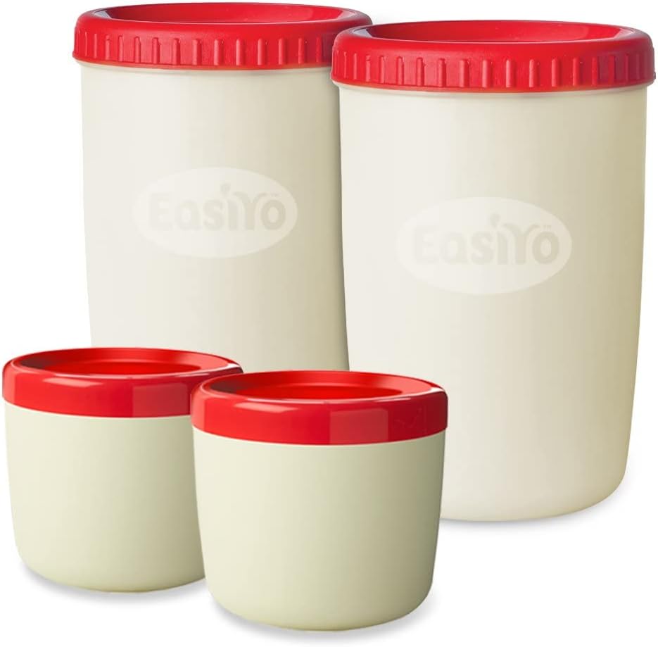 EasiYo Yogurt Storage Jar and Lunch Taker Containers, White With Red Lid