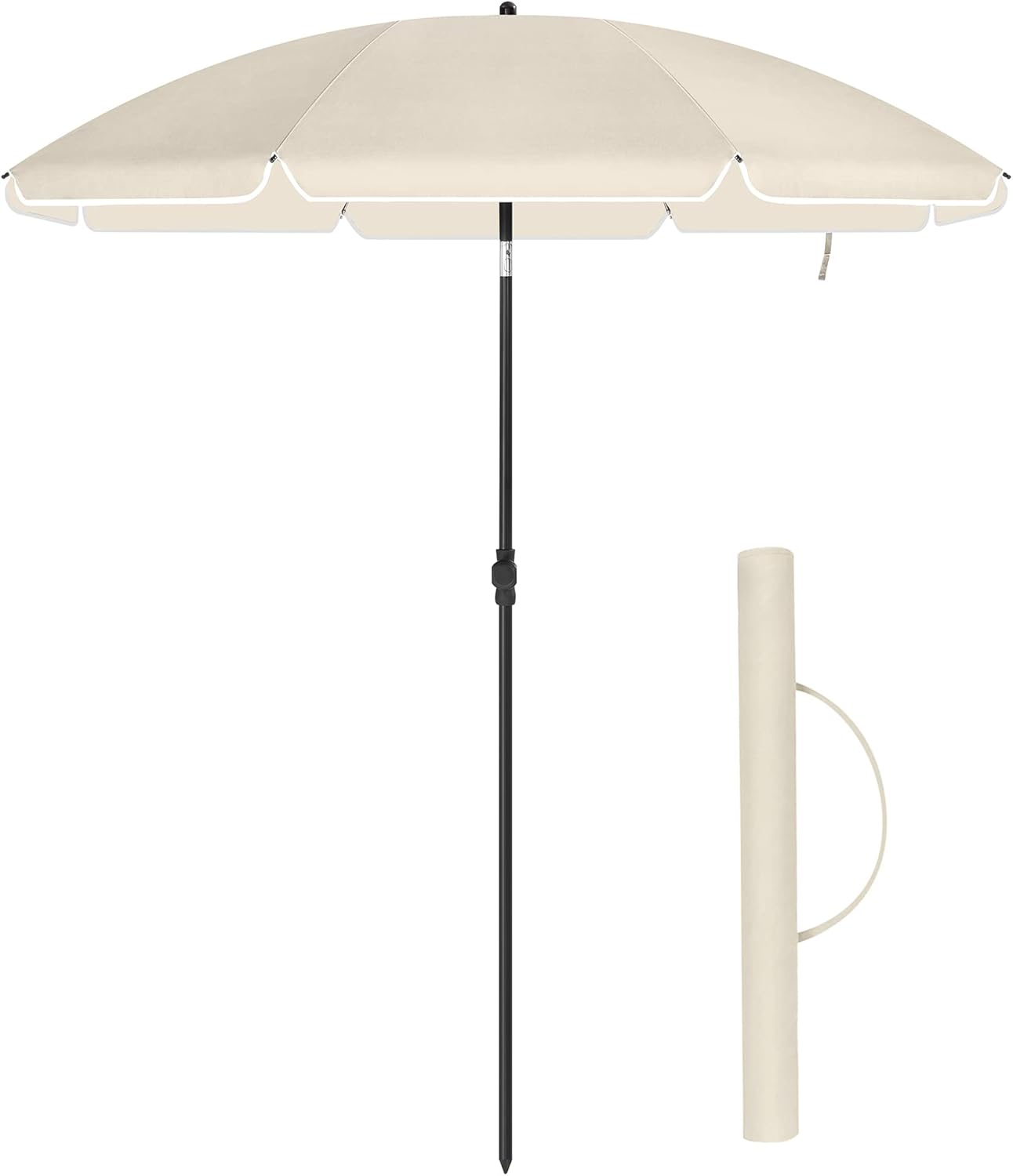 SONGMICS Parasol 160 cm Sun Protection UPF 50+, 30° Tilt in 2 Directions, Adjustable Height, with Carry Bag, for Balcony, Garden, Terrace, Beach, Without Base – Beige GPU60WTV1