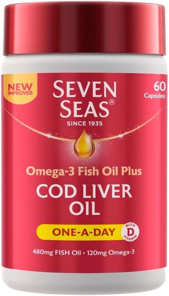 Seven Seas Cod Liver Oil One-A-Day Omega-3 Fish Oil and Vitamin D, 60 Capsules, 2 Months Supply