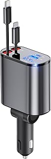 Retractable Car Charger, 4 in 1 Fast Car Phone Charger 66W, 2 Retractable Cables and USB Car Charger, Compatible with iPhone 16/15/14/13/12/11,Galaxy,Pixel