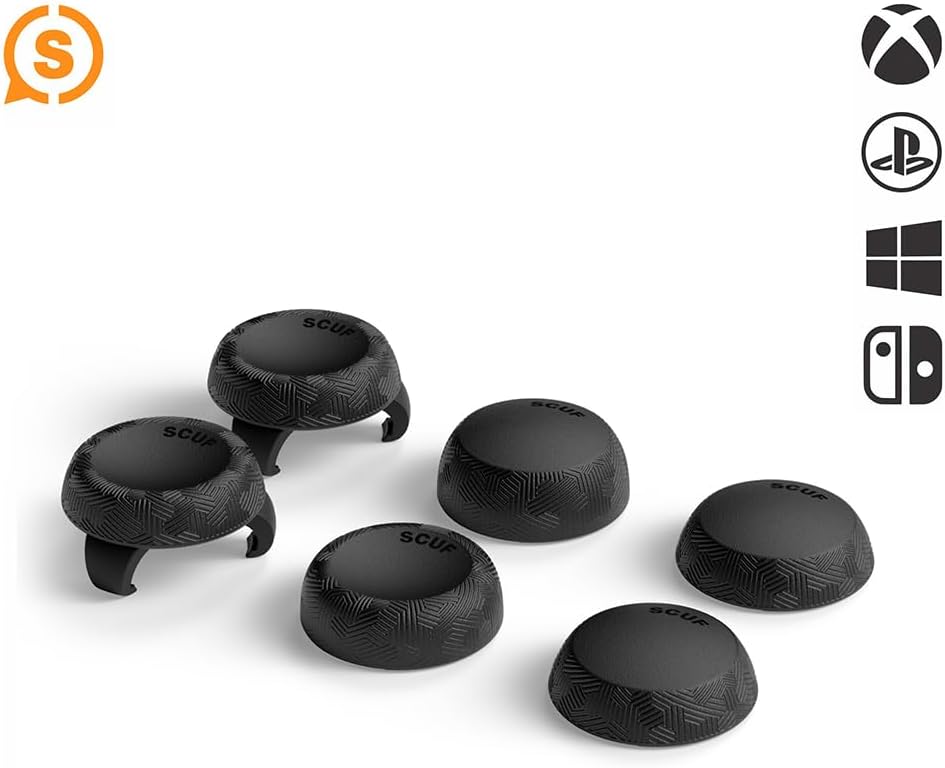 SCUF Control Thumbstick Grips - 6 Pack with 2 Bases - Tactic - Joystick Thumb Grips For Xbox One and Xbox Series X & S, PS4, PS5, Nintendo Switch Pro Controller - Black
