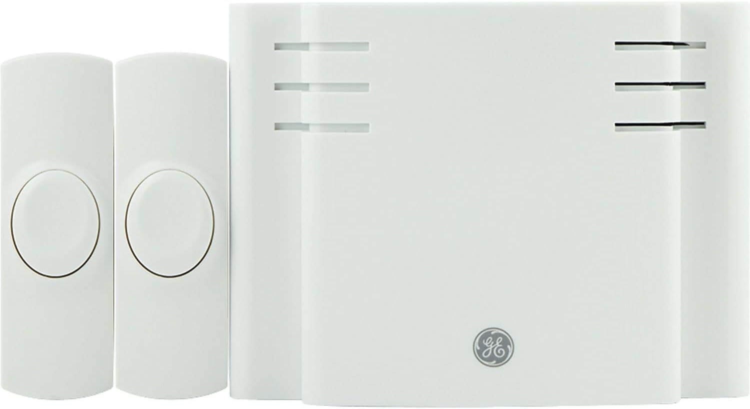 GE Wireless Doorbell Kit, 2 Push Buttons Door Bells for Homes, 8 Melodies Door Chime with 4 Volume Levels, Battery Doorbell Chime, Room Doorbell with 150 Ft Range, White, 19297