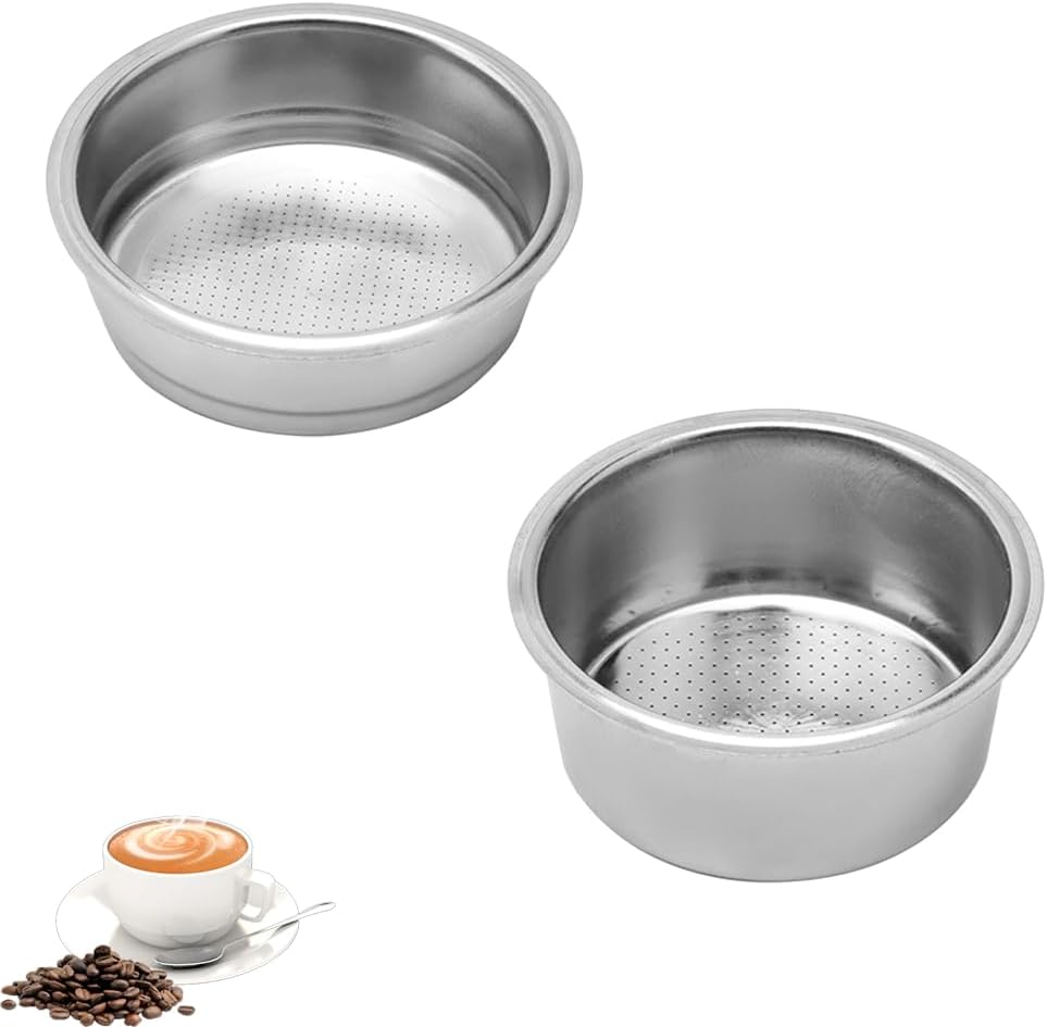 2PCS Stainless Steel Coffee Filter 51mm Coffee Portafilter Basket Reusable Replacement Portafilter Basket Espresso Machines Accessories for High Pressure Coffee Machine (Double & Single Cup)