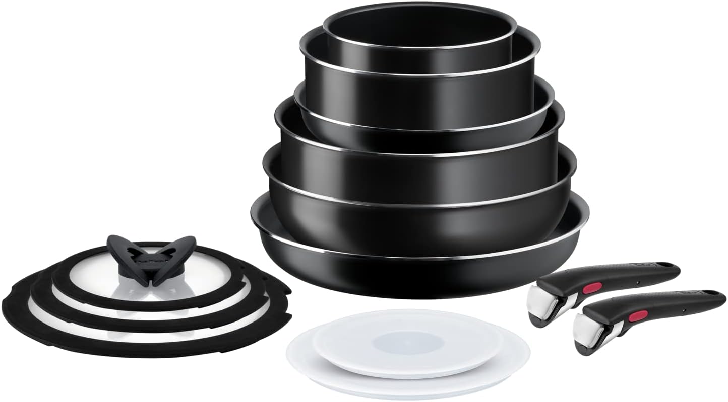 Tefal Ingenio Easy On 13 Piece Pots & Pans Set, Stackable, Easy Cleaning, Non-Stick Coating, Heat Indicator, Removable Handle, All Hobs Compatible Except Induction, L1599243