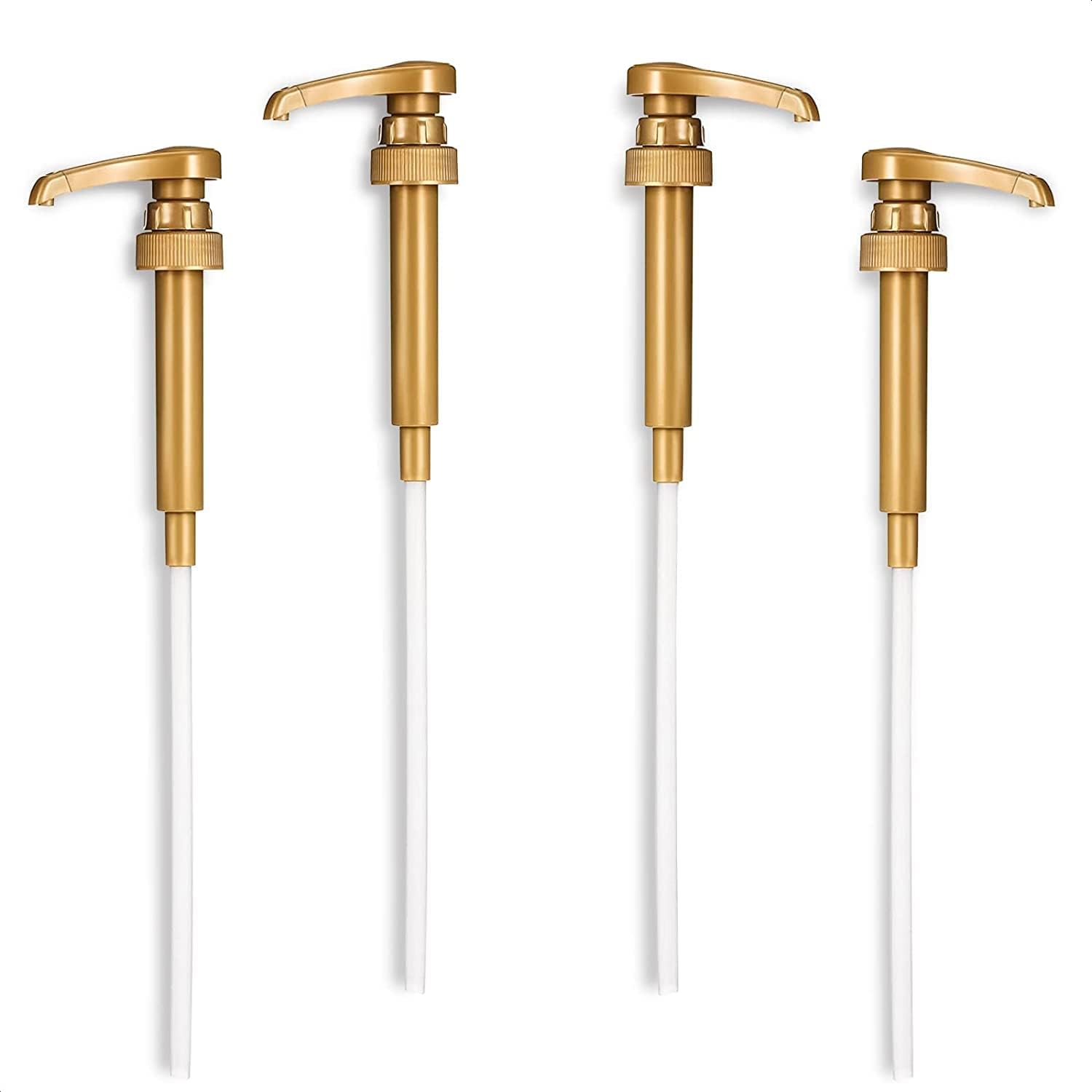 Gold Coffee Syrup Pump Dispenser - 4Pcs Skinny Syrup Pump for Torani Syrup Bottles Fits 25.4 Oz / 750 ML Bottles - Coffee Syrup Dispenser Syrup Pumps for Coffee Bar - Pump for Coffee Syrup Bottle