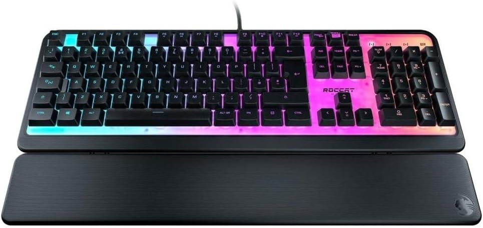 ROCCAT Magma Silent Membrane Switch PC Gaming Keyboard with 5 Zone/10 LED AIMO RGB Top Plate and Detachable Palm Rest - Black