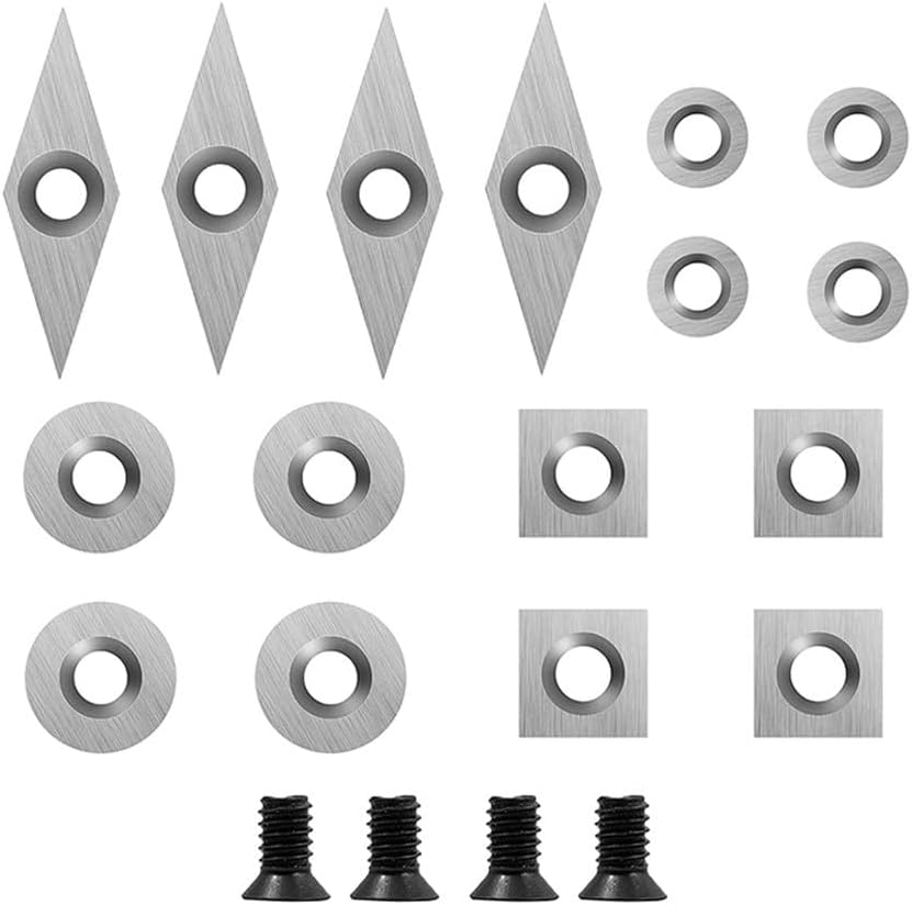 Zeroupshop 20 Pcs Tungsten Carbide Cutters Inserts Set with 4 pcs Screws for Wood Lathe Turning Tools, Carbide Tip Tipped Cutter Tool Accessories