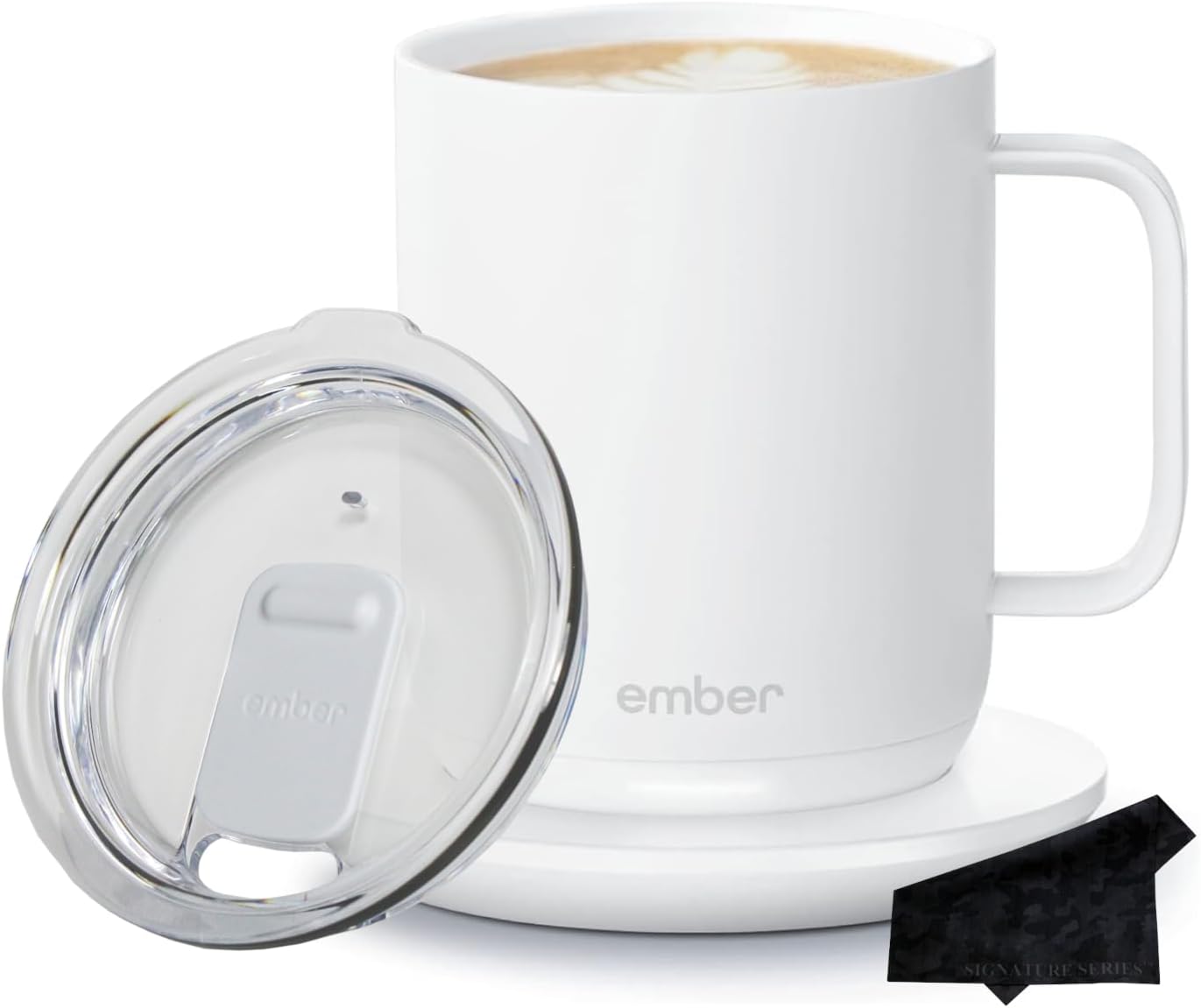 Ember Temperature Control Smart Mug 2, 10oz White, App Controlled Heated Coffee Cup | Double Your Battery Life When You Pair Mug with an Ember Sliding Lid and Signature Series Microfiber Cloth
