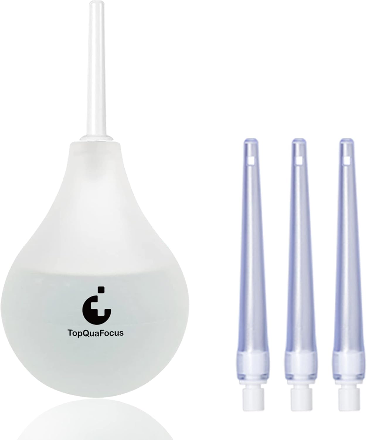 TopQuaFocus 8oz Enema Kit - Anal and Vaginal Douche for Men, Flushing System with Silicone Bulb and 4 Replaceable Tips (Transparent)