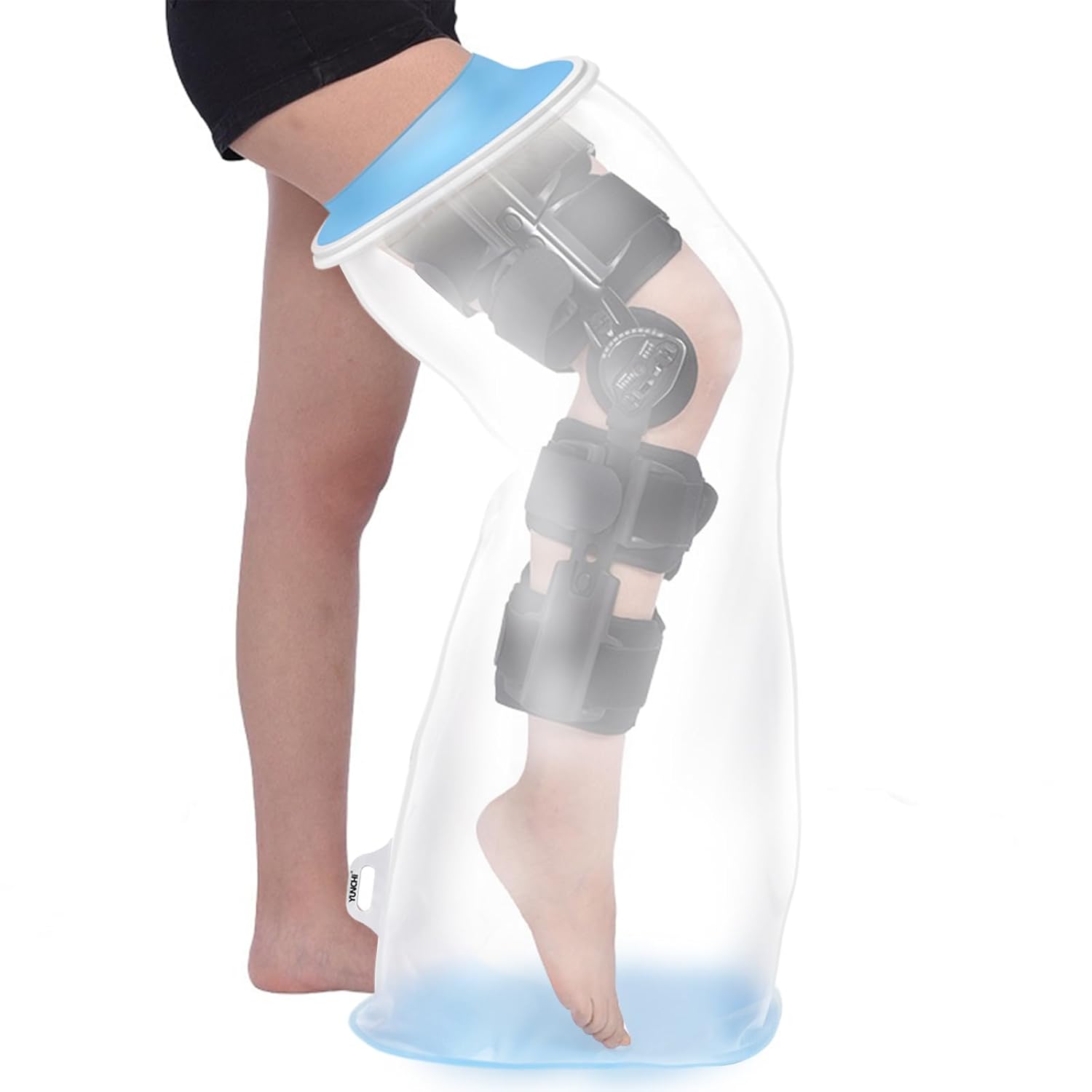 YUNCHI Waterproof Full Leg Cast Cover for Shower Extra Wide Adults for Knee Brace, Large Plaster Dressings, After Operation Boots, Non Slip Reusable Protectors Showering (XL Full Leg)