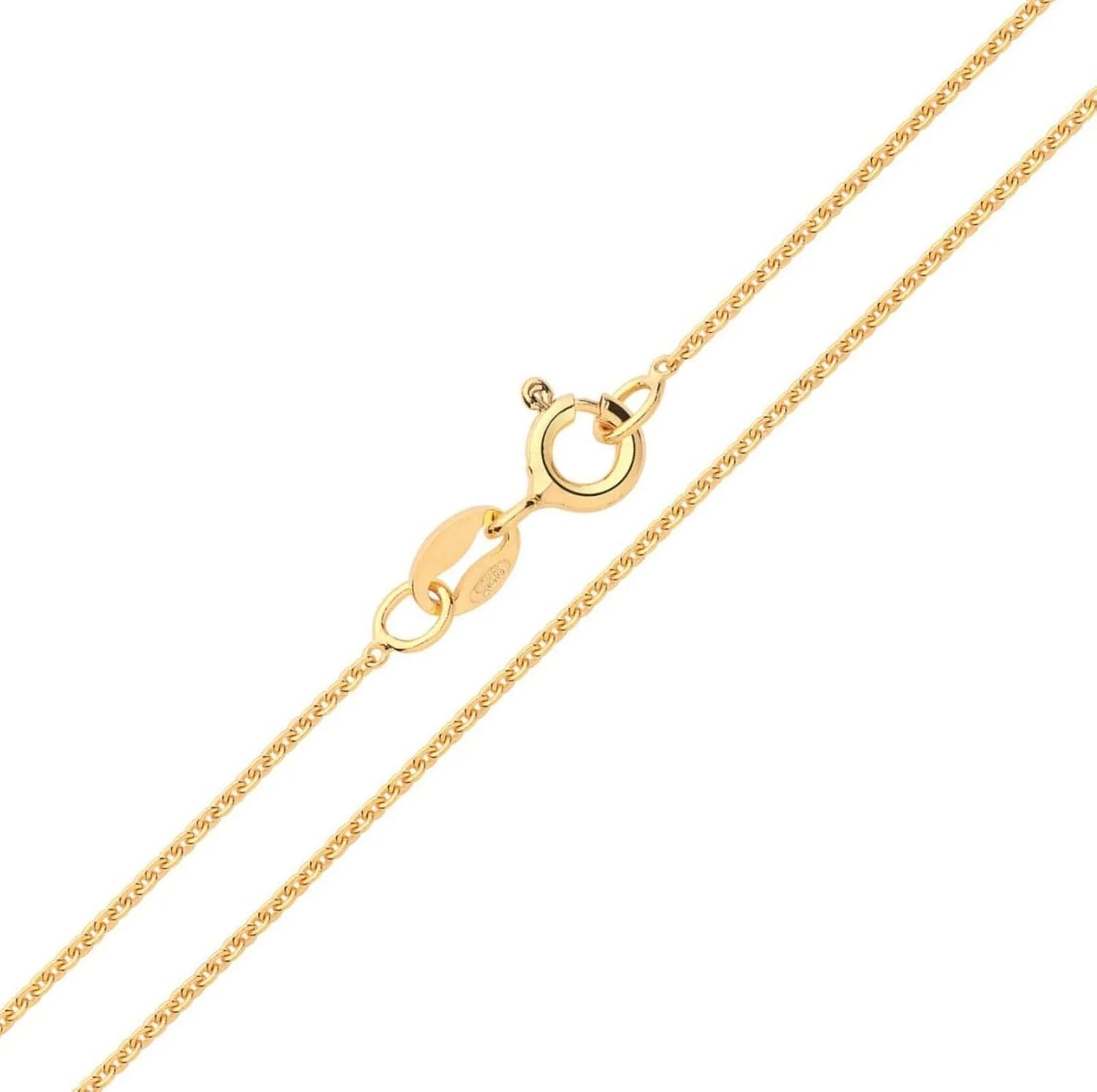 9ct Yellow Gold on Sterling Silver Belcher Chain Necklace - 16" 18" 20" 22" 24" Lengths - 1.1mm Wide – Dainty Necklace for Pendants