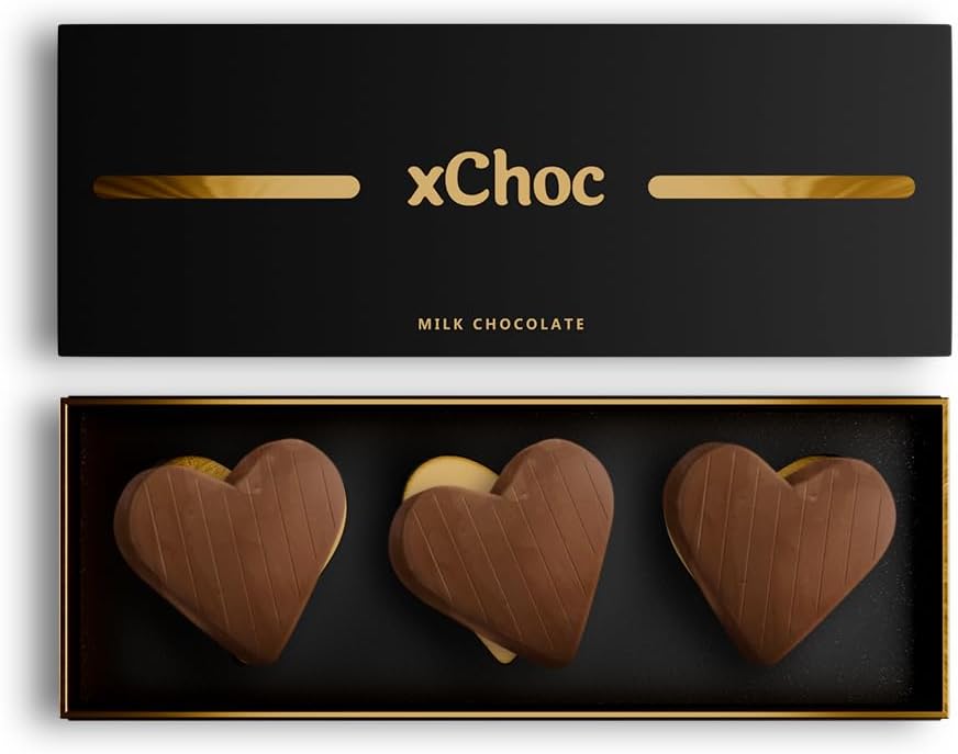 xChoc Chocolate Hearts For Couples - Milk Chocolate to Improve Mood, Performance & Energy - Vegetarian & Gluten-Free for Men & Woman (1 Box)