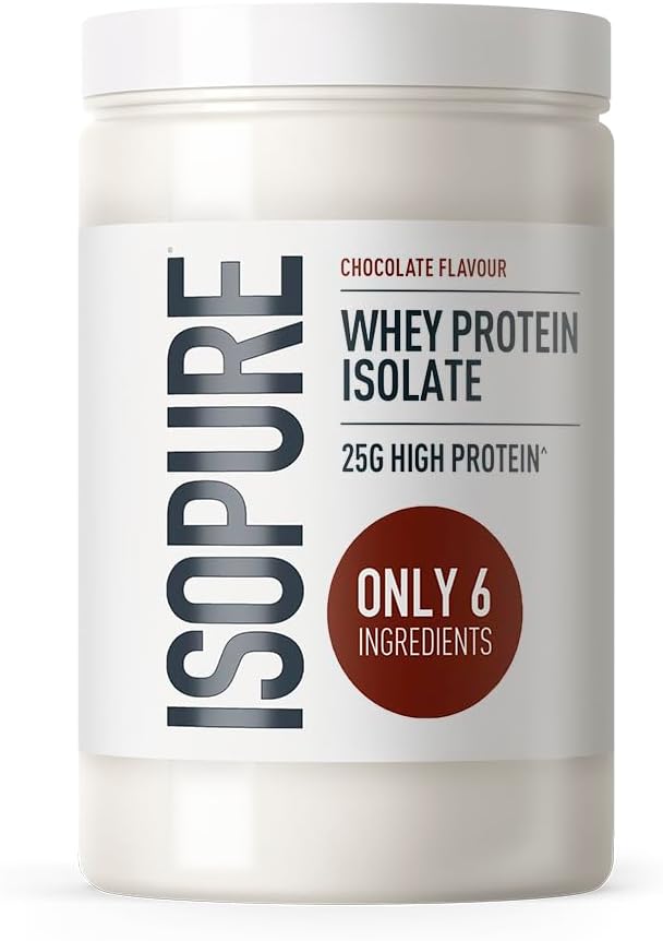 Isopure Chocolate Whey Protein Isolate Powder, High in Protein with 25 g per Serve, Low in Sugar, No Artificial Flavours or Sweeteners, Made with Only 6 Ingredients, 480 g