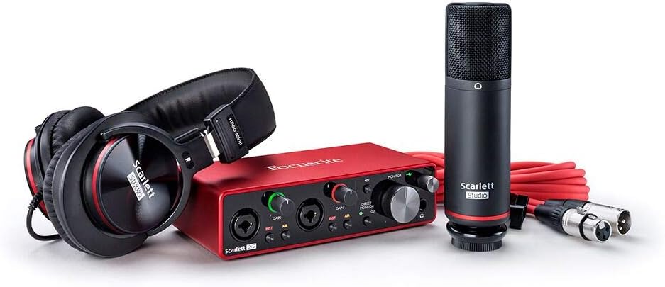Focusrite Scarlett 2i2 Studio 3rd Gen USB Audio Interface Bundle for the Songwriter with Condenser Microphone and Headphones for Recording, Streaming and Podcasting