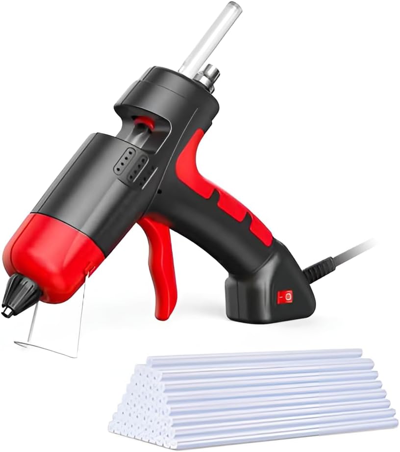 AZK SOLUTIONS 30W Hot Glue Gun with 50PCS 7mm x 100mm Glue Sticks | Corded Electric | with Anti-SCALDING Nozzle | DIY Tool | for Art & Craft | Quick Home & Office Repair | Red