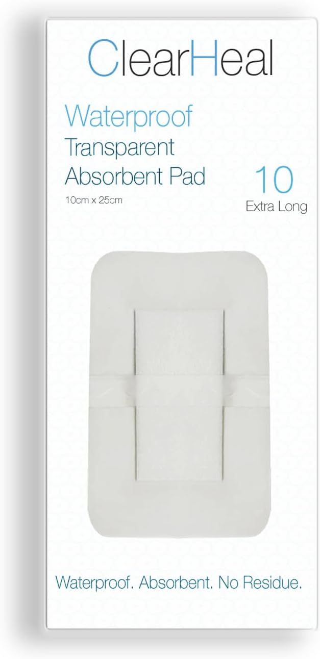 Waterproof Sterile Plaster Transparent Adhesive Bandages 10cm x 25cm x 10pcs Film Dressings Second Skin Breathable Swimming Wounds HRT Cesarian C Section Scar (Long with Pad)