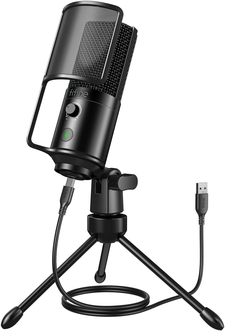 FIFINE Podcast Recording Microphone, PC USB Condenser Microphone for Streaming Vocal Music, Computer Desktop Microphone with Mute Button for Windows/Mac OS-K669PRO1