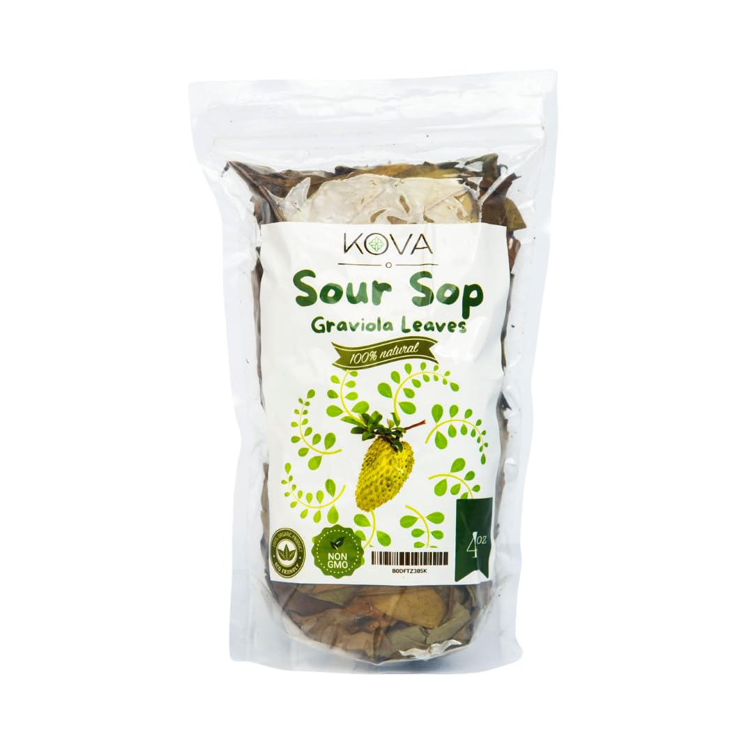 Kovafood Dried Soursop Tea Leaves, Graviola Loose Leaf Tea Dried, Hojas de Guanabana Seca I Dry Sour Sop Leaves- 4oz. Large Bag. 330-350 Leaves.
