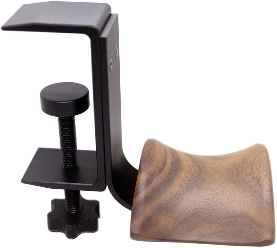 Walnut Wood Clamp Type Headphone Holder Stand Hanger Bracket Headphone Headset Hanger Holder Clamp Rack Hook Under Desk Table Headphone Hanger Holder for Audio,Studio & Gaming Headphones