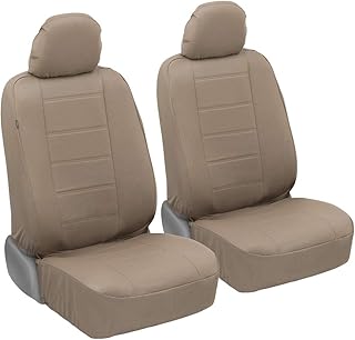 BDK carXS Beige Leather Car Seat Covers Front Seats Only, 4-Piece Faux Leather, Includes Front Seat Covers, Automotive Seat Covers for Trucks SUV