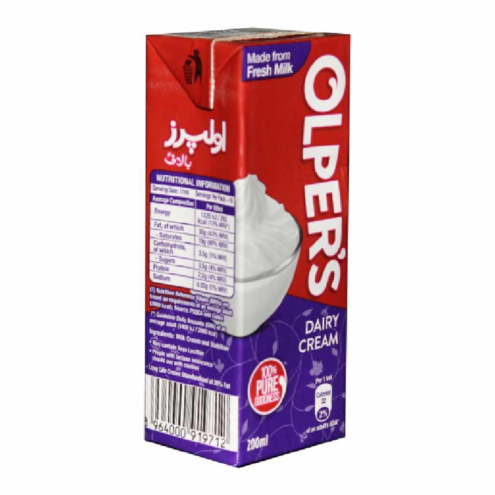 Olper's Dairy Cream 200ml (6.76Oz) | Pack of 1 | Rich & Luxurious | Whipping Cream For Desserts | Suitable For Baking, Coffee & Tea | Made with Fresh Milk