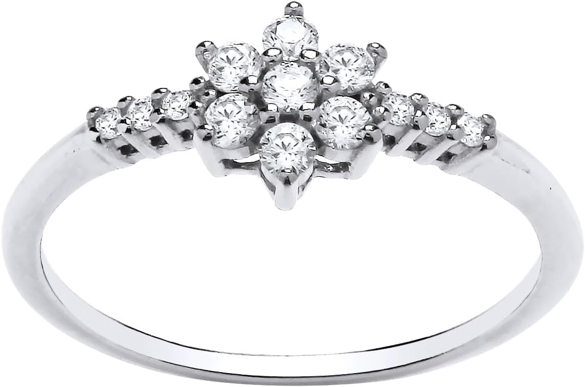 925 Sterling Silver Sparkling CZ Daisy Cluster Ring size J K L M N O P Q R S T U