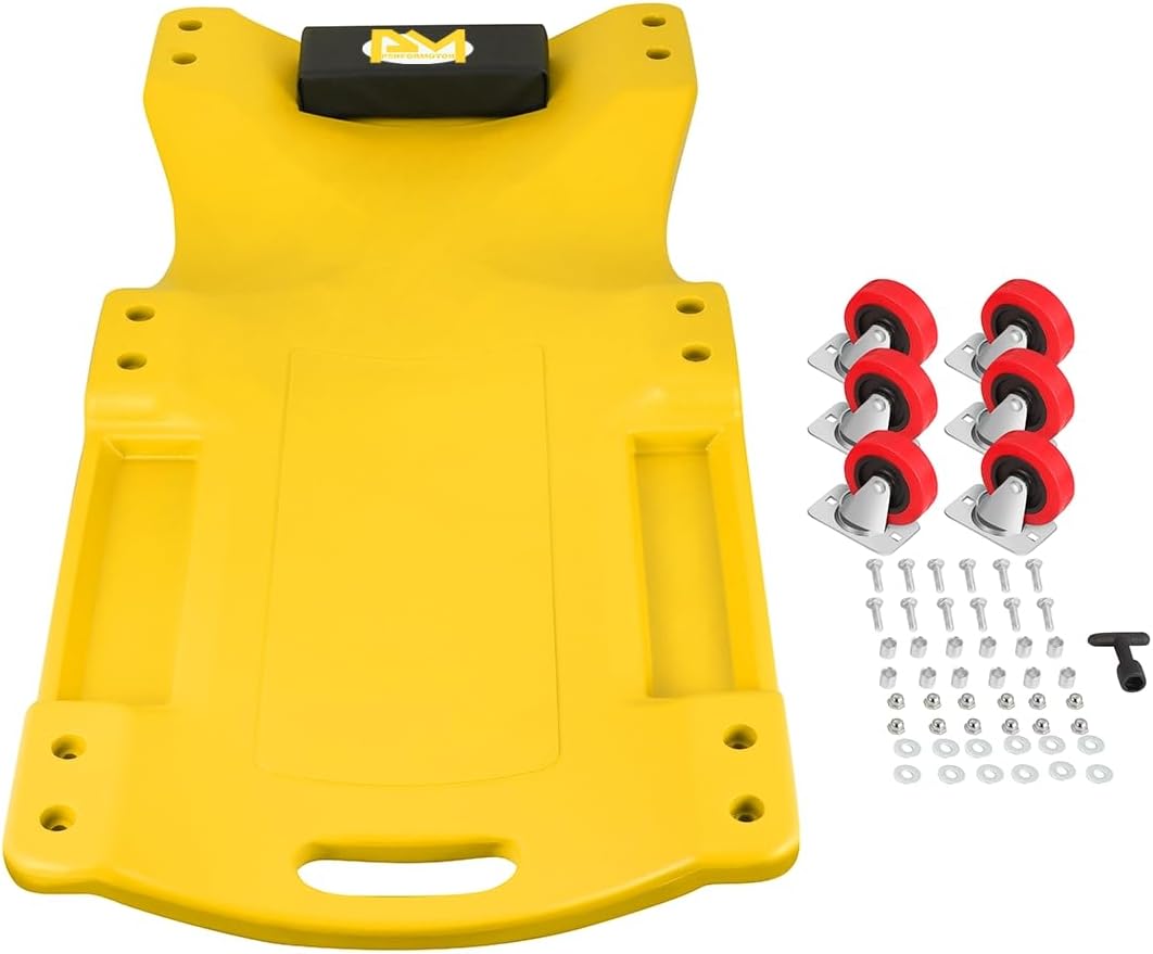 PM PERFORMOTOR 36" L X 17" W x 4.25" H Vehicle Repair Low Profile Automotive Creeper w/Padded Headrest, YellowPM-TOL-CPC36-YL