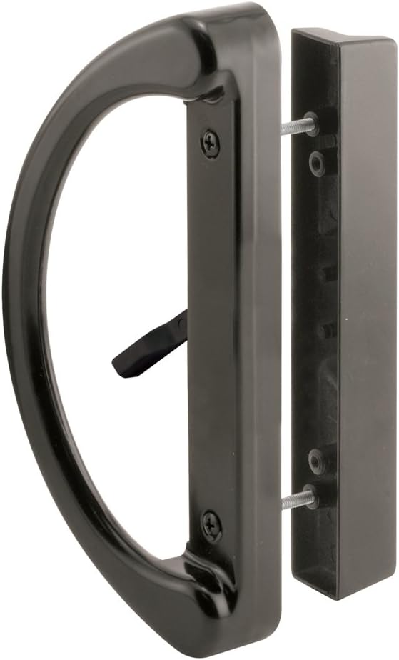 Prime-Line C 1224 Sliding Patio Door Handle Set - Replace Old or Damaged Door Handles Quickly and Easily – Black Diecast, Mortise Style, Non-Keyed, Fits 3-15/16” Hole Spacing (1 Set)