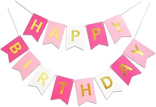 Roseo Pink Happy Birthday Banner Signs Golden Sparkle Funny Birthday Party Supplies for Girls Birthday Party Birthday Decorations Nursery Hanging Decorations 13 Pieces