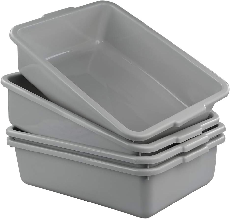 Anbers 13L/Grey Plastic Commercial Bus Box, Wash Tub Basin, 4 Packs