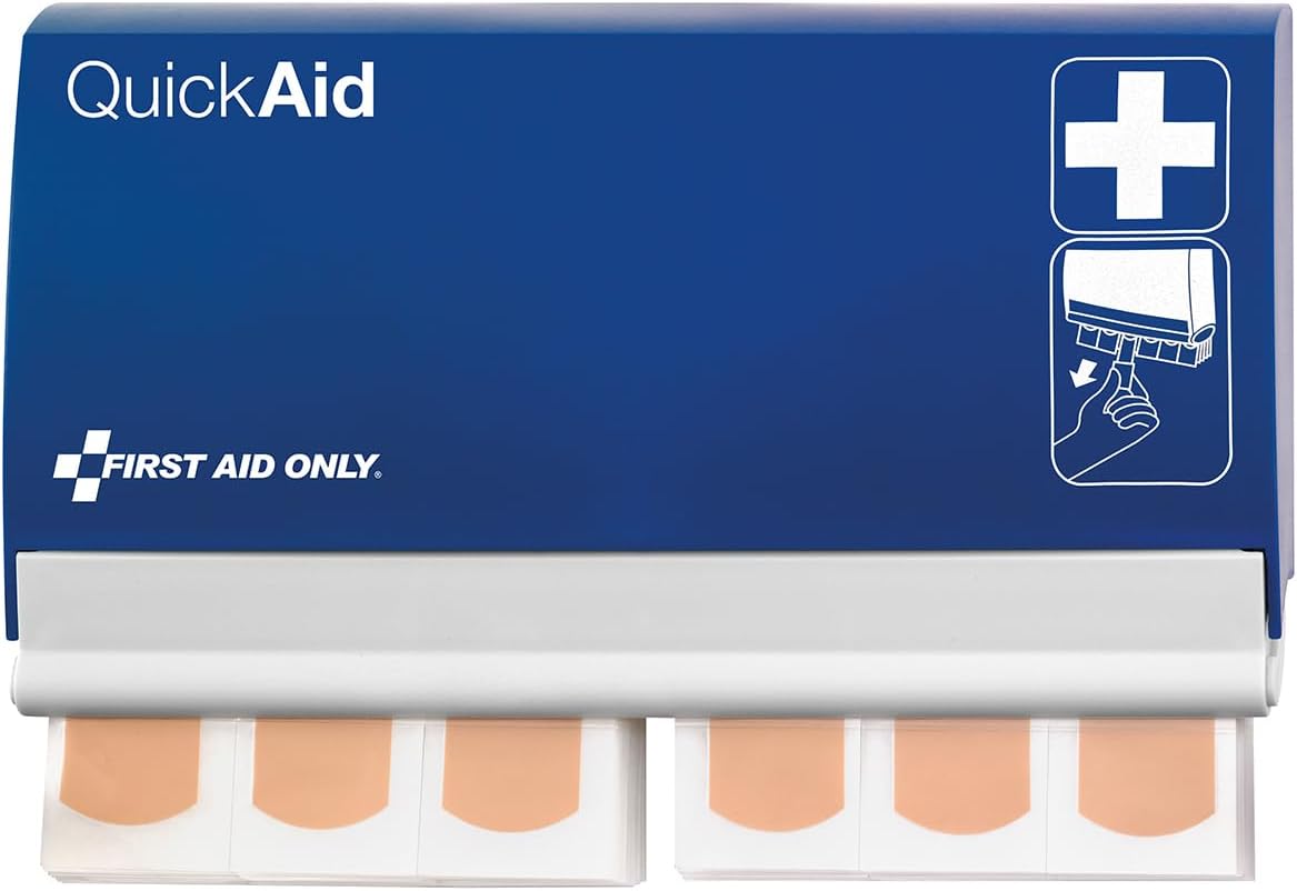 First Aid Only QuickAid Plaster Dispenser (90 Elastic plasters), Refillable First aid Plaster Box, Strips for Easy Removal from Dispenser with Wall Bracket, P-44002 00