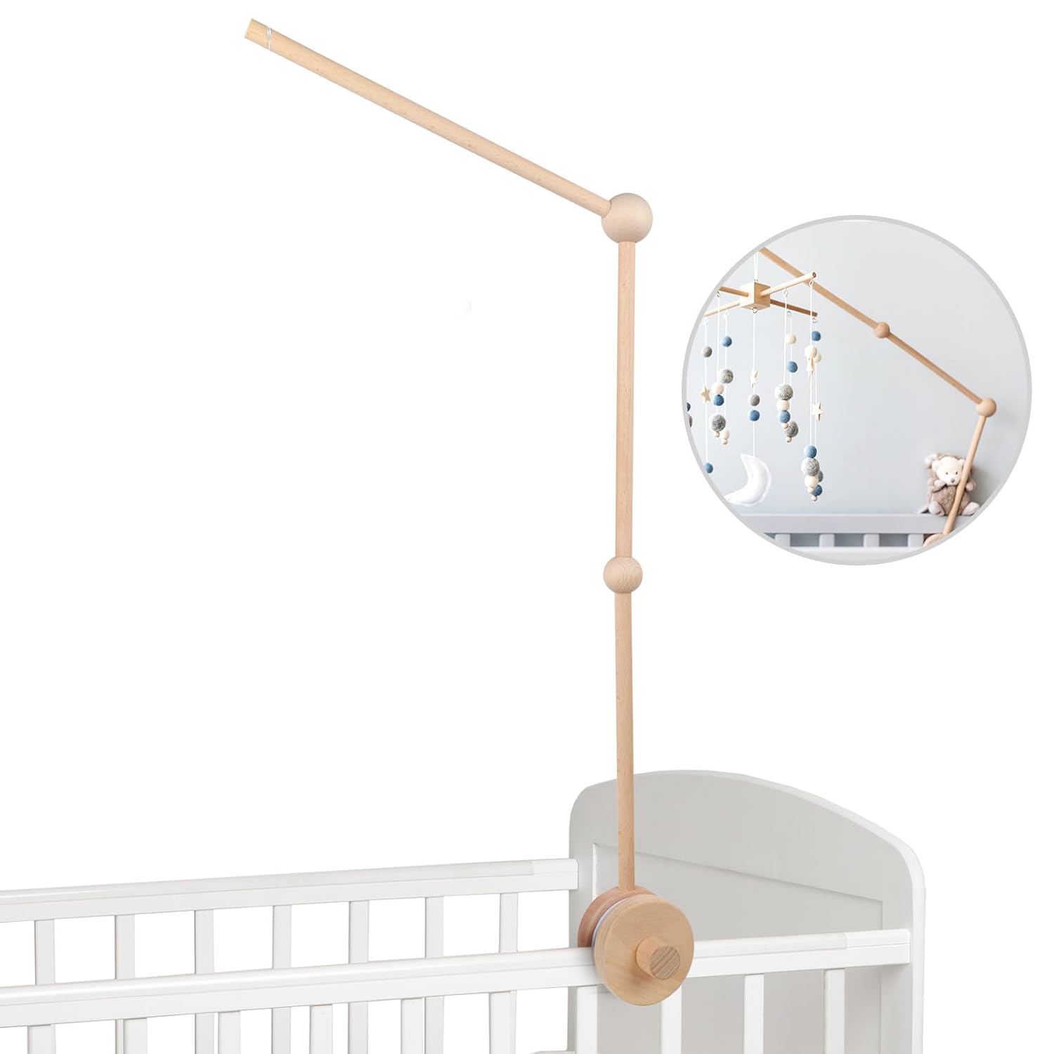 Mobile Crib arm,Baby Crib Mobile Arm - 30 Inch Wooden Mobile Arm for Crib Mobile Hanger for Crib Baby Girl Nursery Decor (Arm-01)