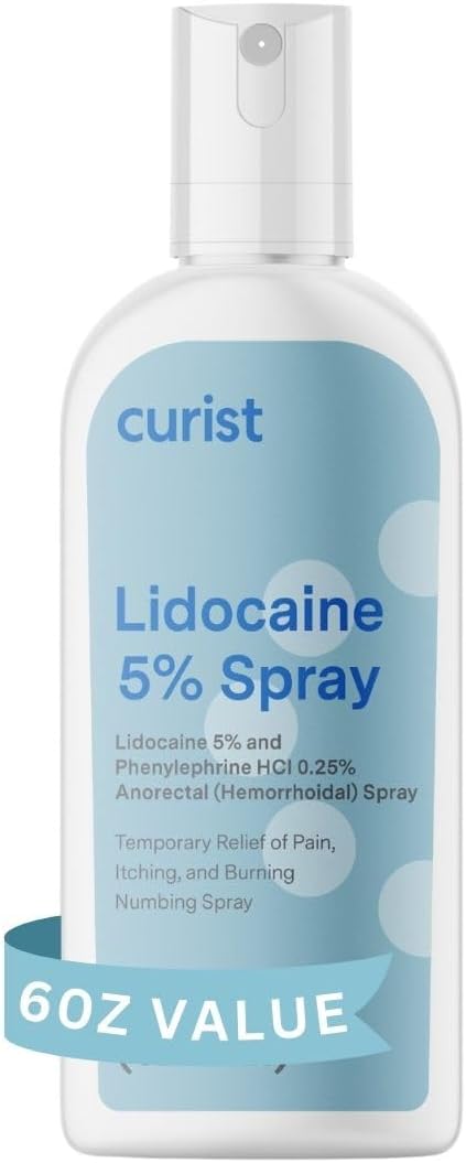 Curist Lidocaine 5% Numbing Spray Pain Relief Mist 6oz - Numbing Topical Lidocaine Hemorrhoid Spray with Aloe & Phenylephrine - Topical Anesthetic for Pain, Itching & Burning