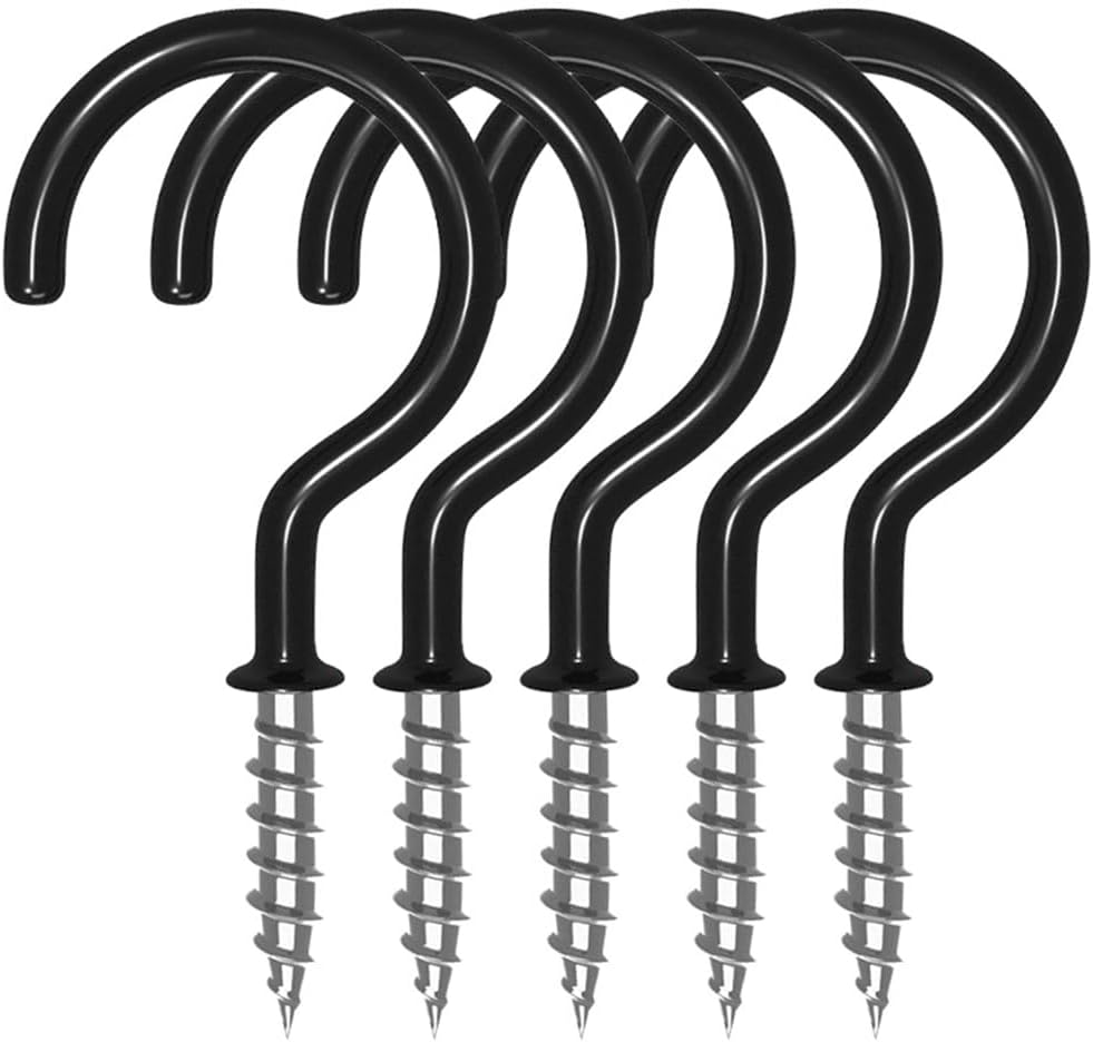 XFentech 36 Pcs Cup Hooks Screw - 1-1/4 Inch Metal Ceiling Hooks with PVC Plastic Vinyl Coating Black Screw in Hooks for Hanging Plants, Cups, Lights, Kitchen Utensils