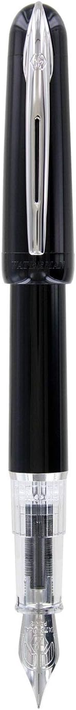 Waterman Kultur Fountain Pen, Black with Chrome Trim, Fine Nib with Blue Ink